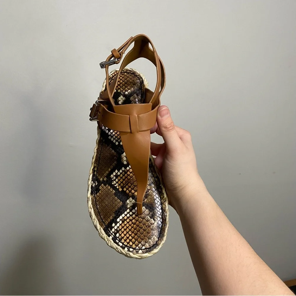Sigerson Morrison Jabel Brown Snakeskin Leather Thong Toe Platform Espadrilles